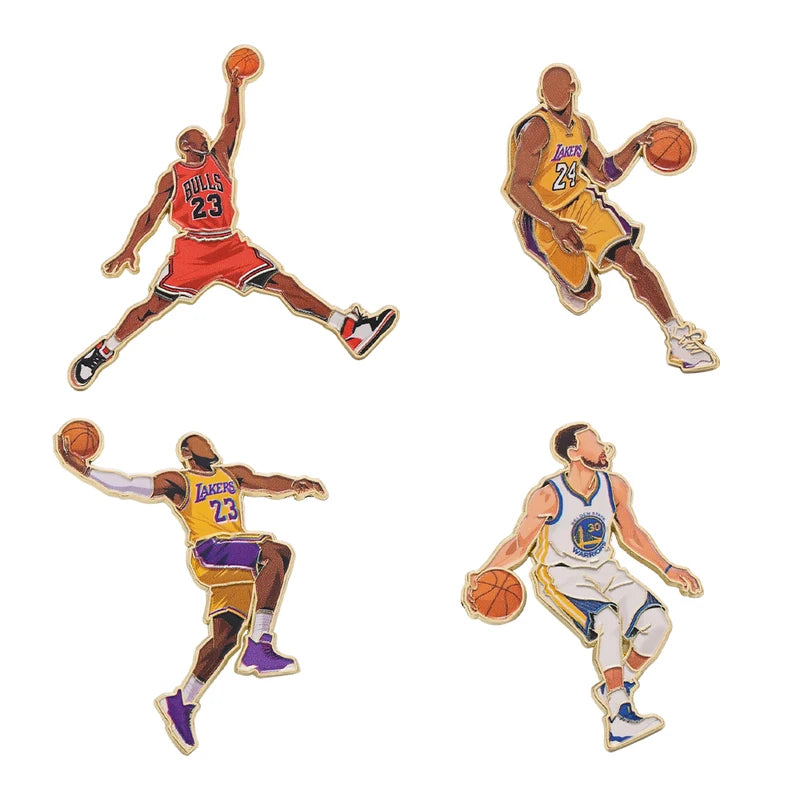Sports Star Enamel Pins Set - Soccer & Basketball Athlete Metal Brooches, Decorative Pins for Fans