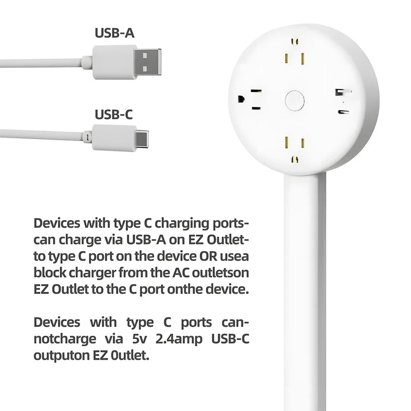 Telescopic Power Outlet Extender with 2 AC and USB Ports - 180° Rotatable Socket Expander