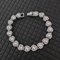 Luxury Crystal Heart Cuban Link Chain Bracelet Necklace Set - Hip Hop CZ Jewelry