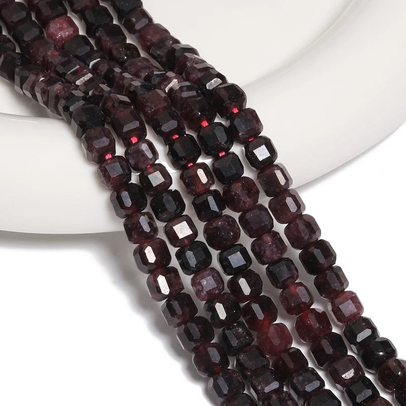 Natural Stone Garnet Beads Square Spacer Beads for Jewelry Making - Dark Red