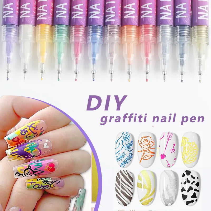 12 Colors Acrylic Nail Art Pen Set - Waterproof Quick Dry DIY Manicure Markers