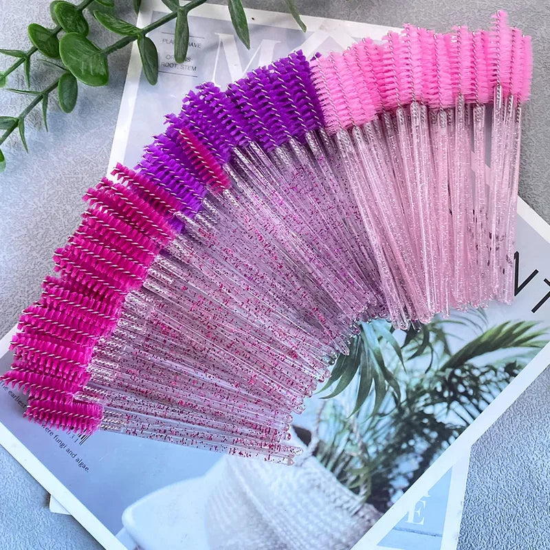 Disposable Makeup Brushes Set - 50 Pack Eyelash & Eyebrow Applicators with Diamond Handles