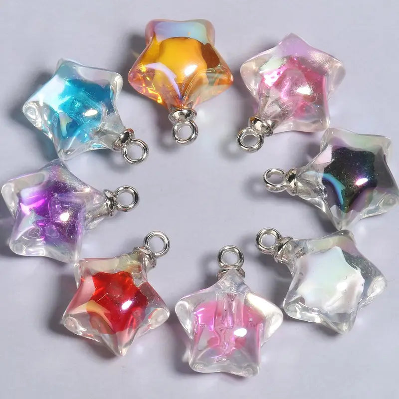 10pcs Clear AB Colorful Star Acrylic Charms Beads Pendant Jewelry Making Supplies