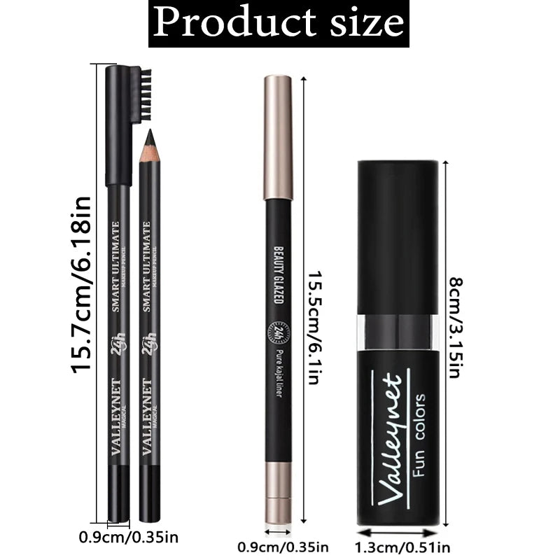 Dark Punk Makeup Set - 3 Pieces Matte Black Lipstick, Lip Liner & Waterproof Eyeliner for Halloween