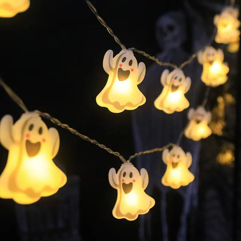Halloween LED String Lights Pumpkin Ghost Spider Web Outdoor Lantern Decorations