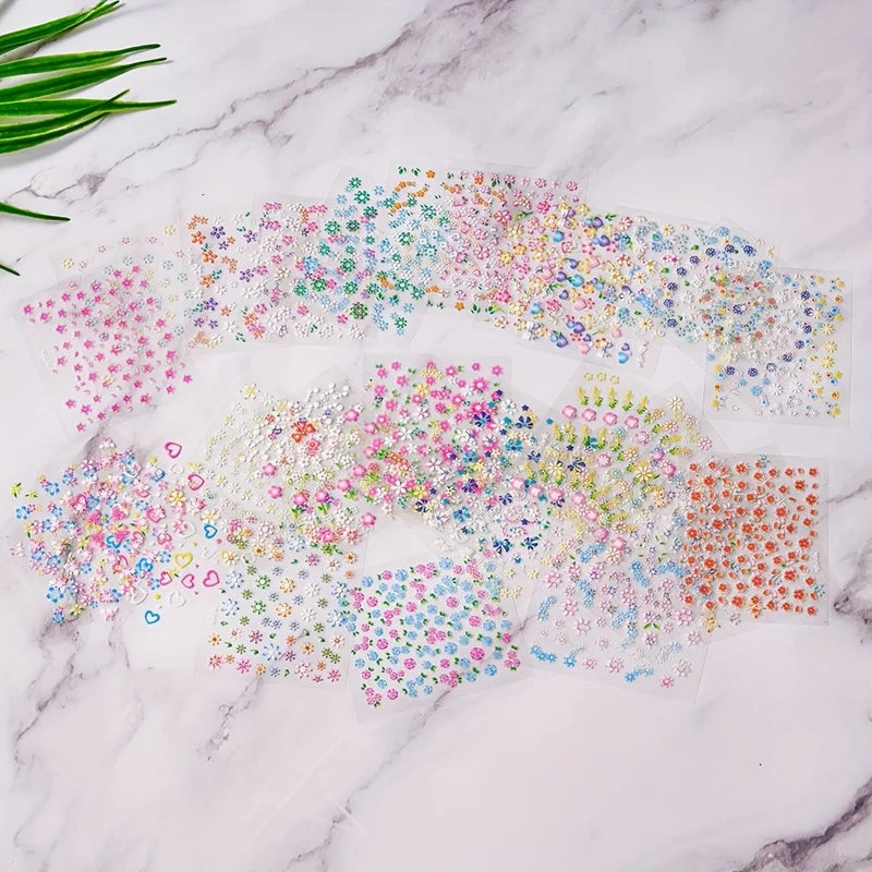 90 Sheets Spring Flower Nail Art Stickers - 3D Self-Adhesive Nail Decals for Women