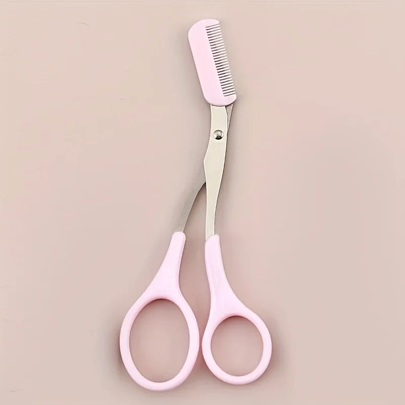 Precision Eyebrow Scissors with Pink Handle - Stainless Steel Grooming Tool