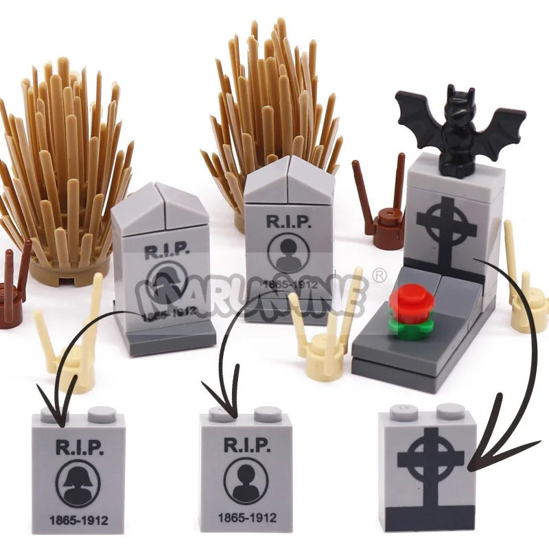 Halloween Building Blocks Kit for Model Creation - Tombstone Graveyard Accessories