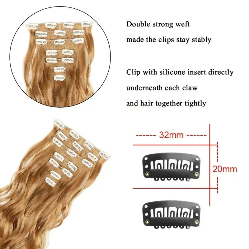 Clip In Hair Extensions 7 Pieces Full Head 22 Inch Curly Wavy Synthetic Hair for Women and Girls
