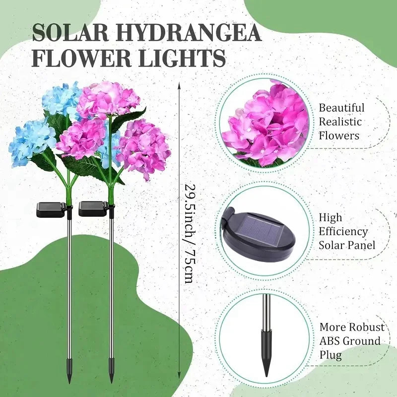 Solar Hydrangea Flower Lights Outdoor Garden Decor with Changeable RGB & White LEDs