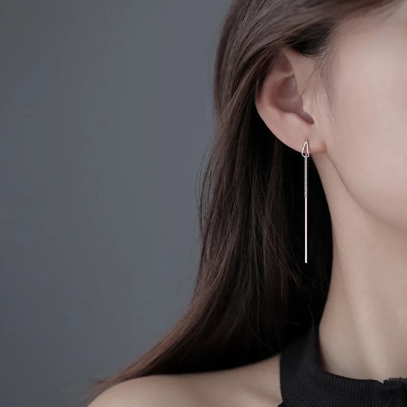 Silver Color Crystal Tassel Non-Piercing Cuff Ear Clip Earrings for Women