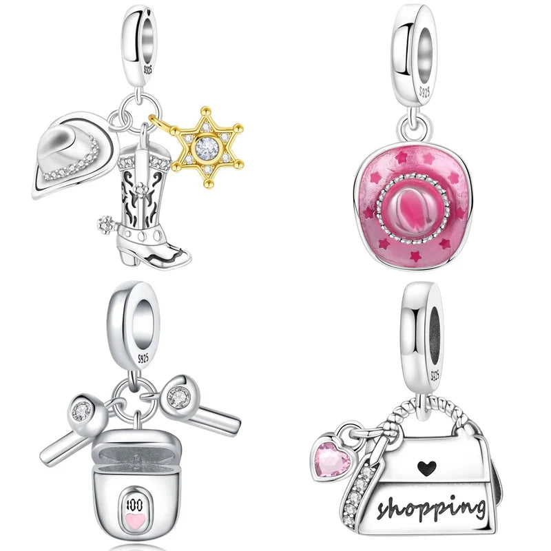 Sterling Silver Cowboy Boot Pendant Charm for Jewelry DIY Crafts Gift