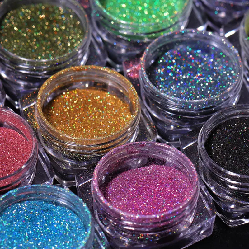 Holographic Nail Art Glitter Powder Set - Ultra-Fine Laser Chrome Pigment 0.5g Each