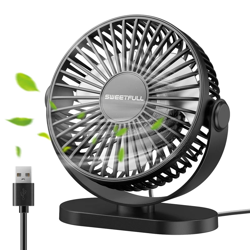 Portable USB Desk Fan with 3 Speed Settings, Quiet Mini Cooling Fan for Home Office Travel