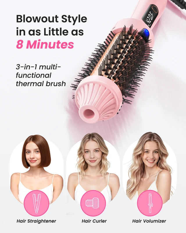 Dual Voltage Ionic Thermal Hair Brush for Curling and Straightening with LED Display