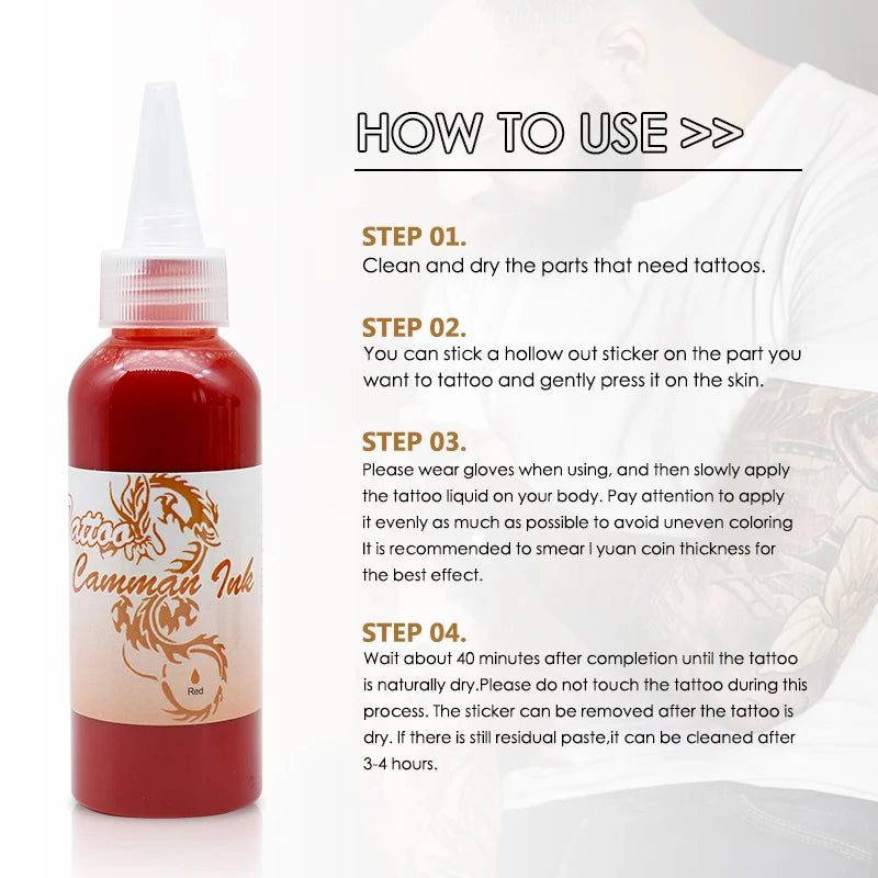 Semi Permanent Airbrush Tattoo Ink for Body Art & Makeup - 100ml