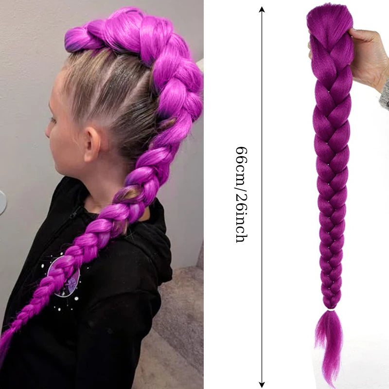 Synthetic 26-Inch Long Braided Ponytail Hair Extension with Clips for Girls Kids Halloween Christmas