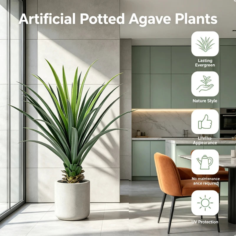 Artificial Spiked Agave Plant in Potted Decor - Indoor & Outdoor Faux Succulent