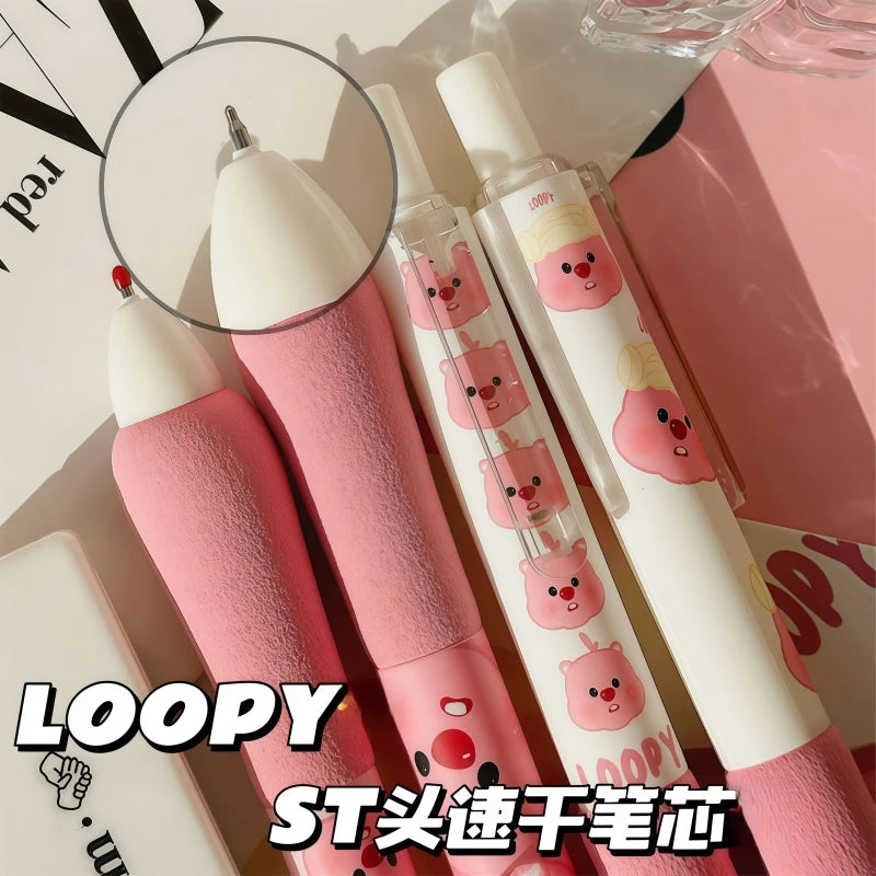 4Pcs Loopy Ballpoint Pens Set - Cute Cartoon Beaver Quick-Dry Gel Ink Signature Pens for Students & Gift