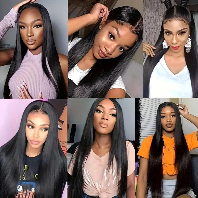Human Hair V Part Wig 24-28in Straight 200% Density Natural Black