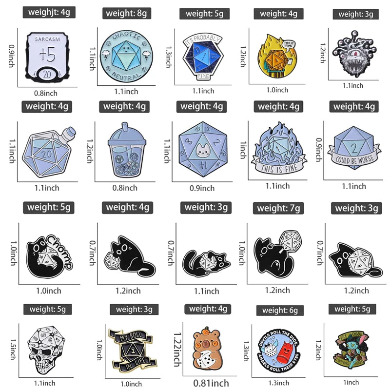 TRPG DICE Collectible Enamel Badge Pins - Gaming Brooches for Fans