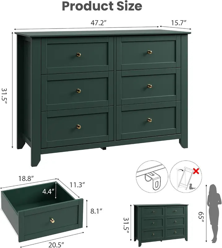 6-Drawer Tall Storage Cabinet, Space-Saving Modern Chest for Bedroom or Closet