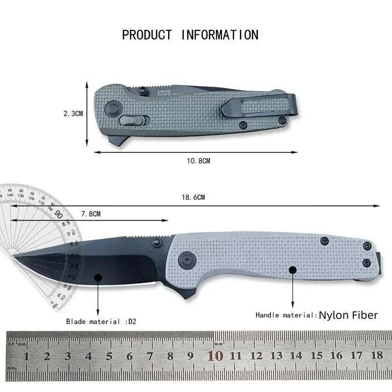 Folding Utility Knife with D2 Drop Point Blade Nylon Handle Outdoor Camping Tactical Knife