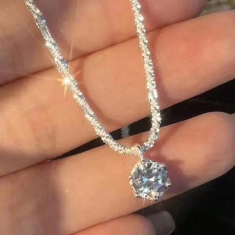 Sterling Silver Plated Necklace with AAA Zircon Clavicle Chain for Women - Wedding Jewelry