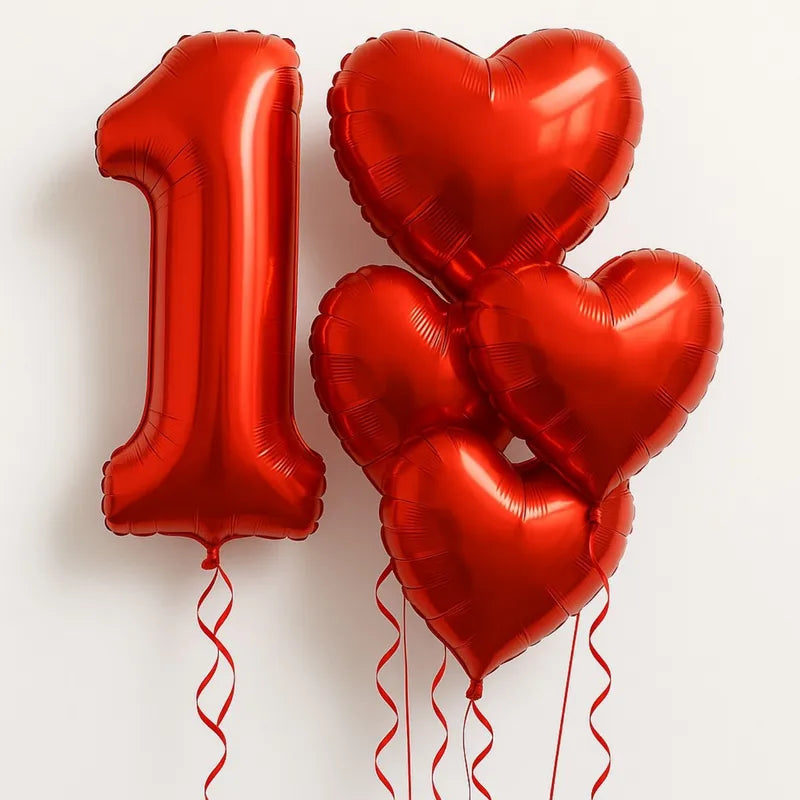 Party Foam Number and Heart Balloons Set for Celebrations - Multiple Colors