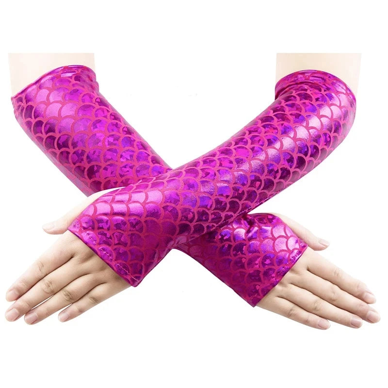 Women Cosplay Mermaid Fingerless Gloves Halloween Stage Performance Fashion Accessories