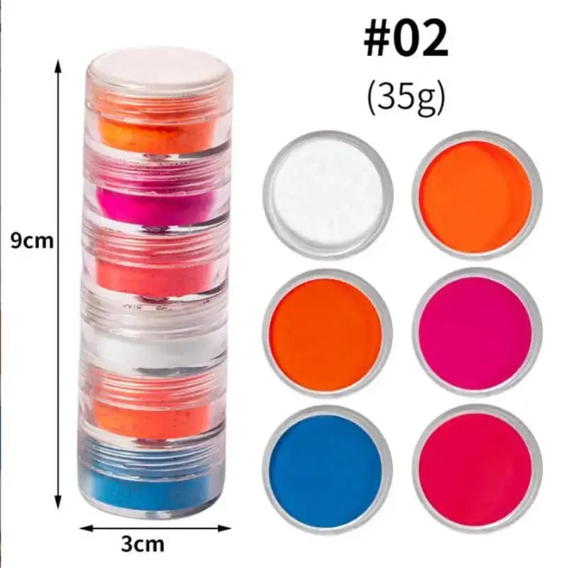 Neon Nail Art Powder Set 12 Pots Fluorescent Glitter for Manicure & Body