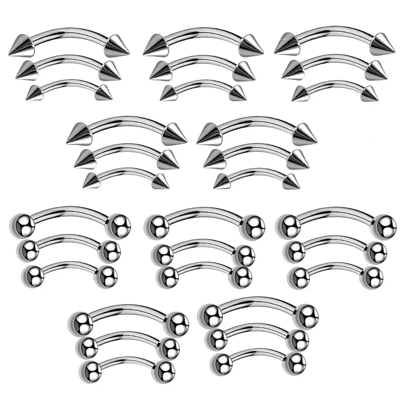 3PCS Body Jewelry Set Curved Barbell Lip Eyebrow Nipple Piercing Kit Men Women