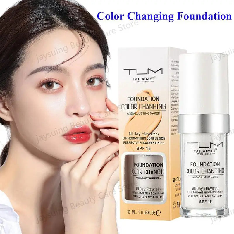 Color Changing Foundation Makeup Base - Nude Full Cover Liquid & Cream, Long Lasting 30ml