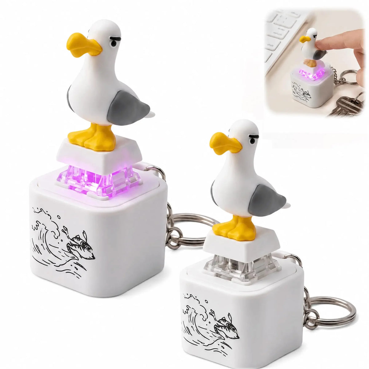 USB Clicky Keyboard Fidget Keychain with LED Sound and Light - Compact Desk Accessory