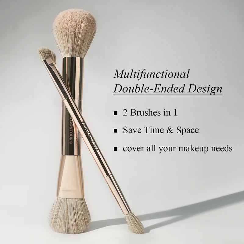 Double-Sided Makeup Brush Set for Foundation Contour Blush & Eyes - Bright Cyan