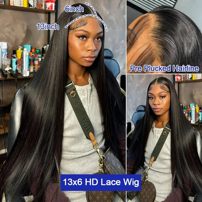 Long Human Hair Wigs 40 Inch Bone Straight HD Transparent Lace Front Wig for Women