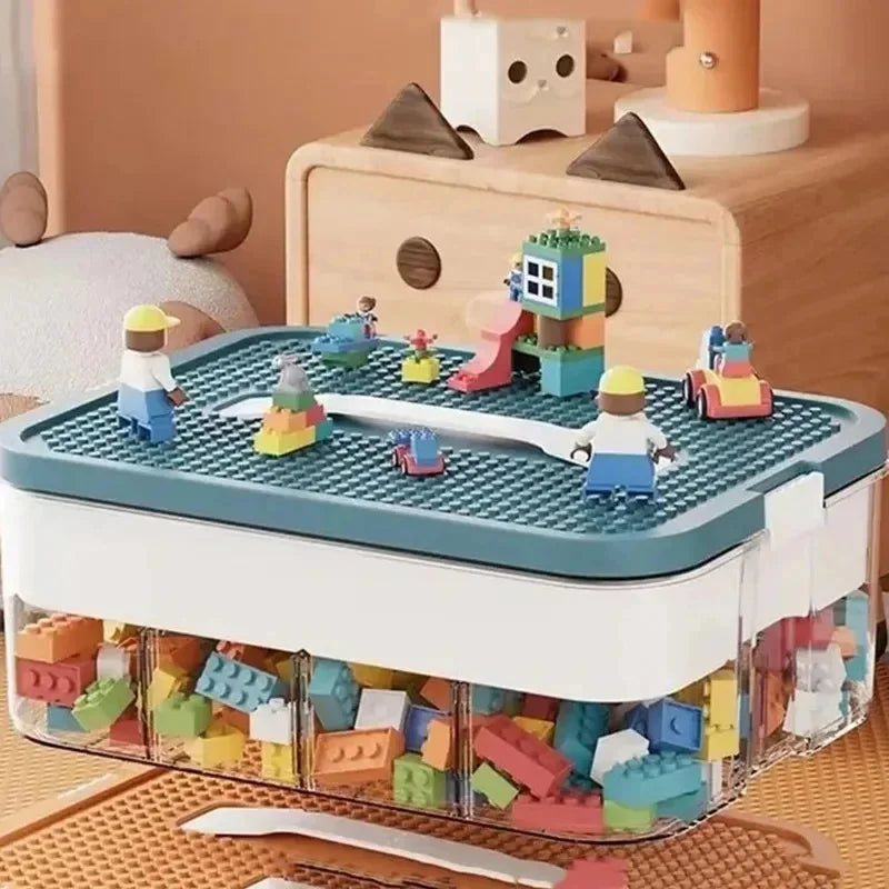 Kids Building Block Storage Box 2-Layer Adjustable Toy Organizer Container