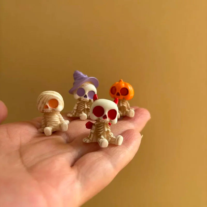 Halloween Mini Figurines Set - Spooky Resin Decor with Pumpkins Ghosts Skulls