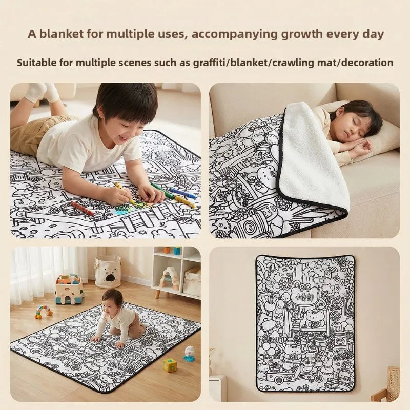 Kids DIY Coloring Blanket - Washable Soft Art Mat for Creative Play