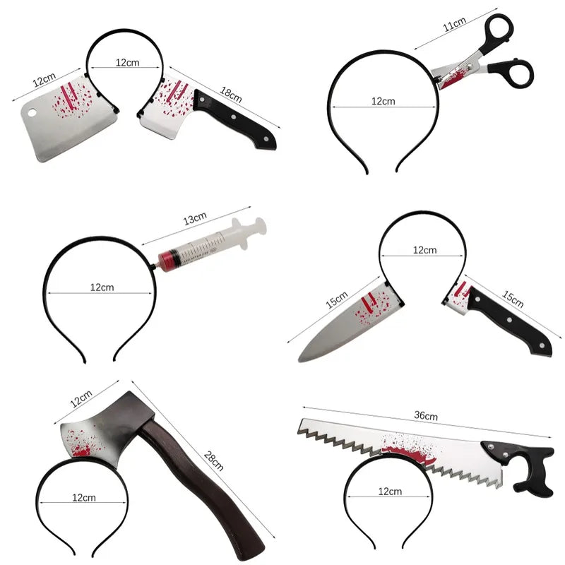 Halloween Horror Blood Fake Ax Saws Knife Headband Costume Accessory