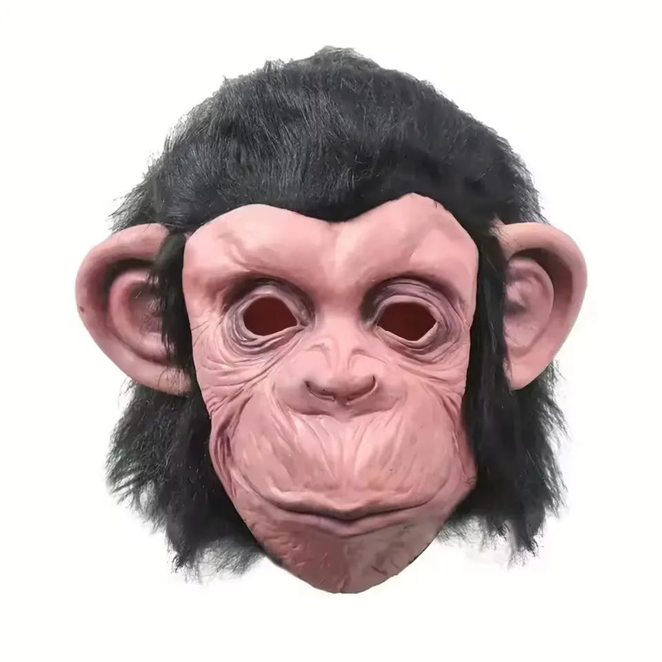 Latex Monkey Mask with Wig Funny Full Face Animal Costume Prop for Halloween & Parties