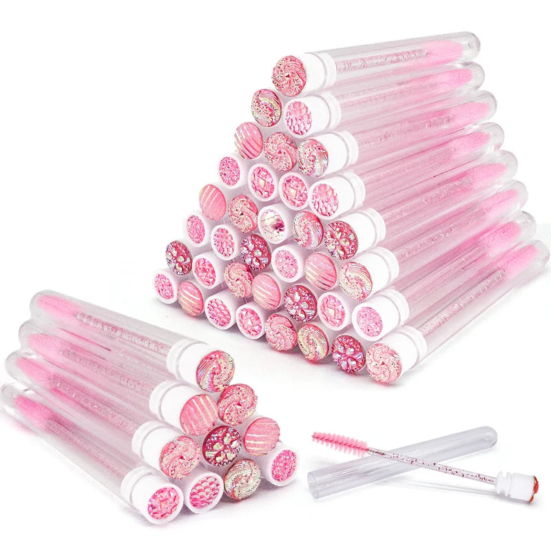 Disposable Eyelash Brush Set with Storage Tube - Reusable Mascara Wands & Lash Spoolies