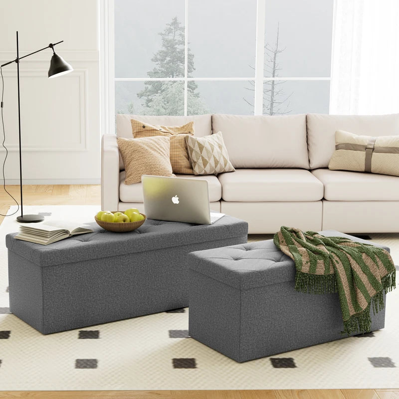 Foldable Storage Ottoman Bench with Hidden Toy Box and Large Capacity