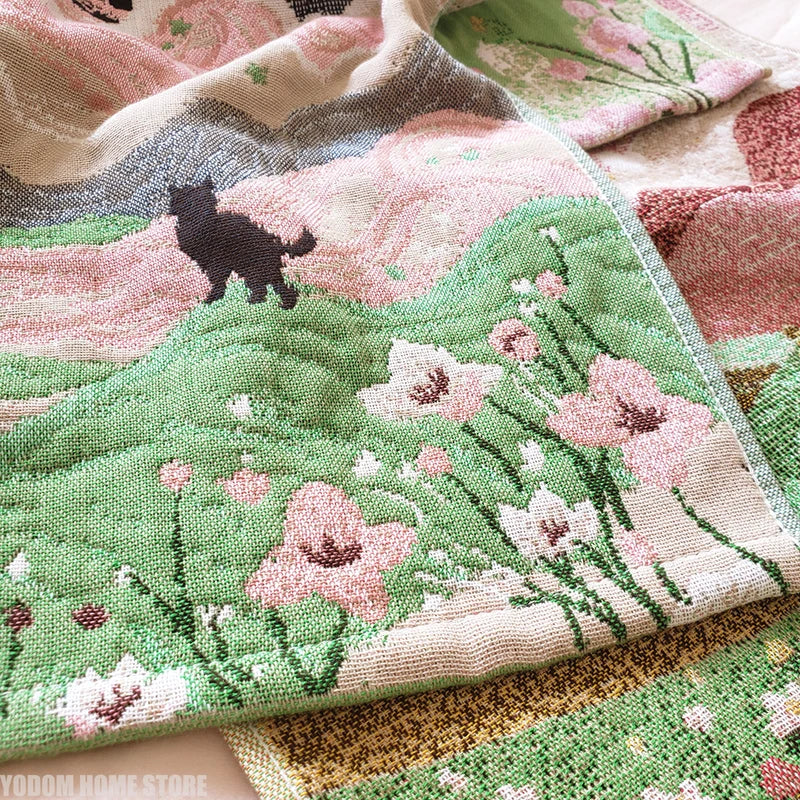 Pastoral Cats Cotton Four-Layer Gauze Hand Towel - Absorbent, Quick-Drying, No Fading