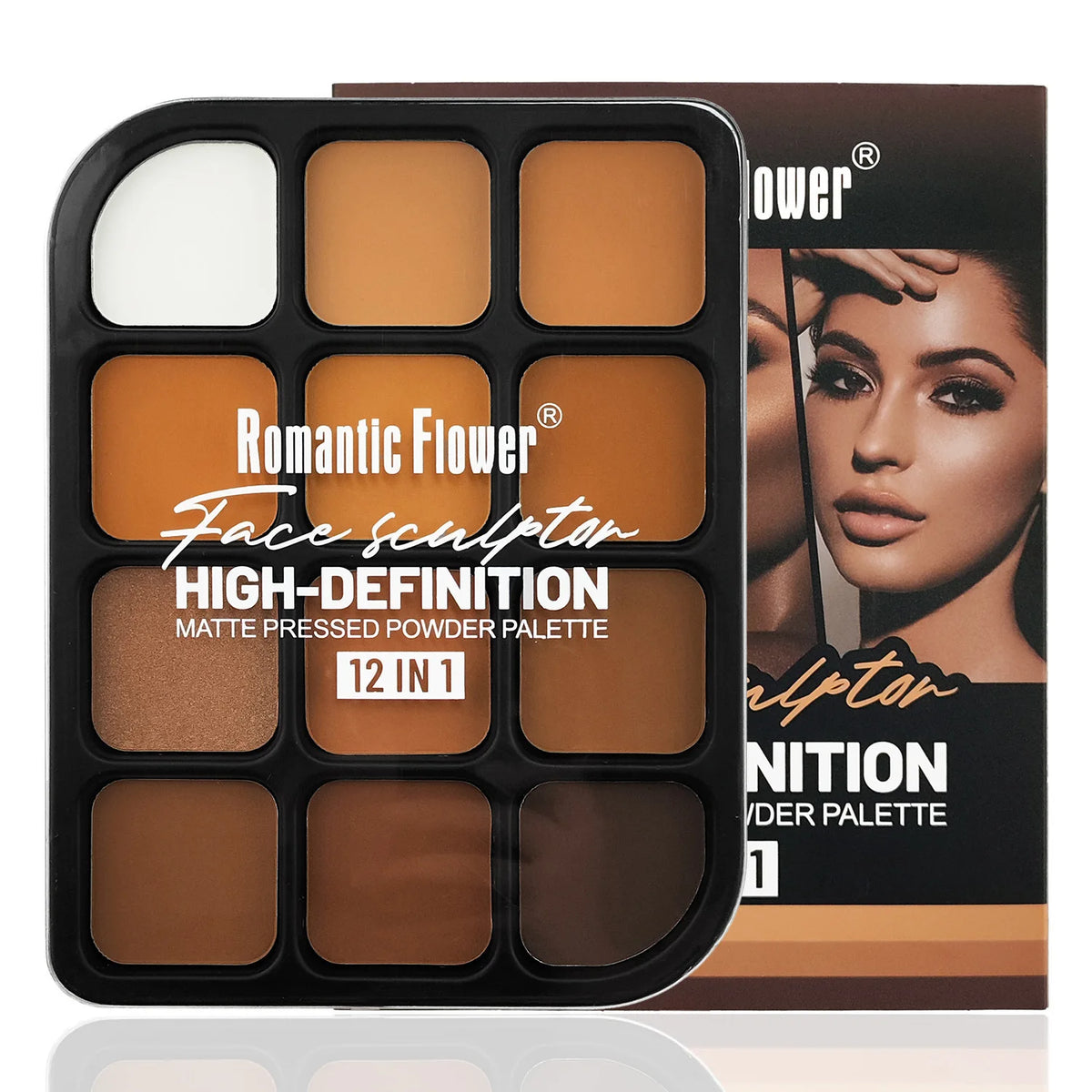Deep Skin Matte Contour Palette - 12-Color Face Makeup Kit with Highlighter & Bronzer