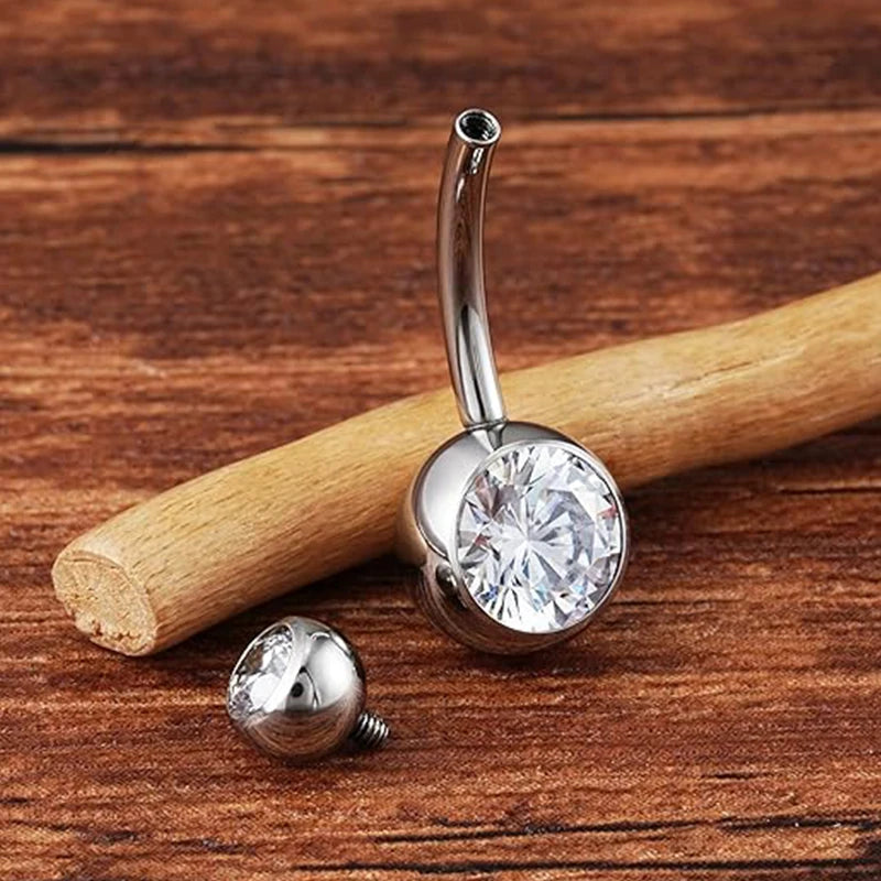 Titanium Belly Button Rings 14G Navel Piercing with CZ Gems 6-12mm - Gold & Silver