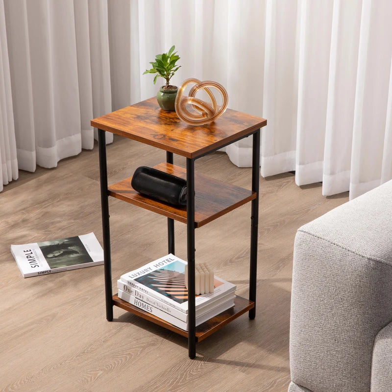 Multi-Tier End Table with Adjustable Feet - Space Saving Nightstand for Bedroom Living Room Office