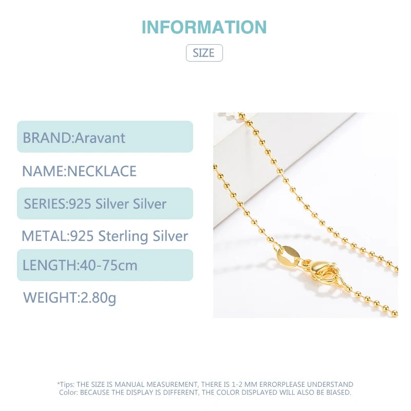 Gold-Plated Silver Bead Necklace Chain for Women Girls Jewelry
