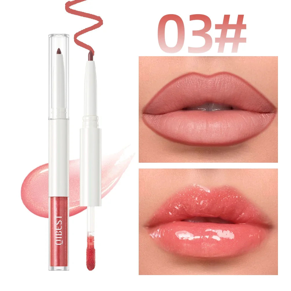 2-in-1 Lip Liner and Lip Gloss Set - Moisturizing, Natural & Sparkling Finish