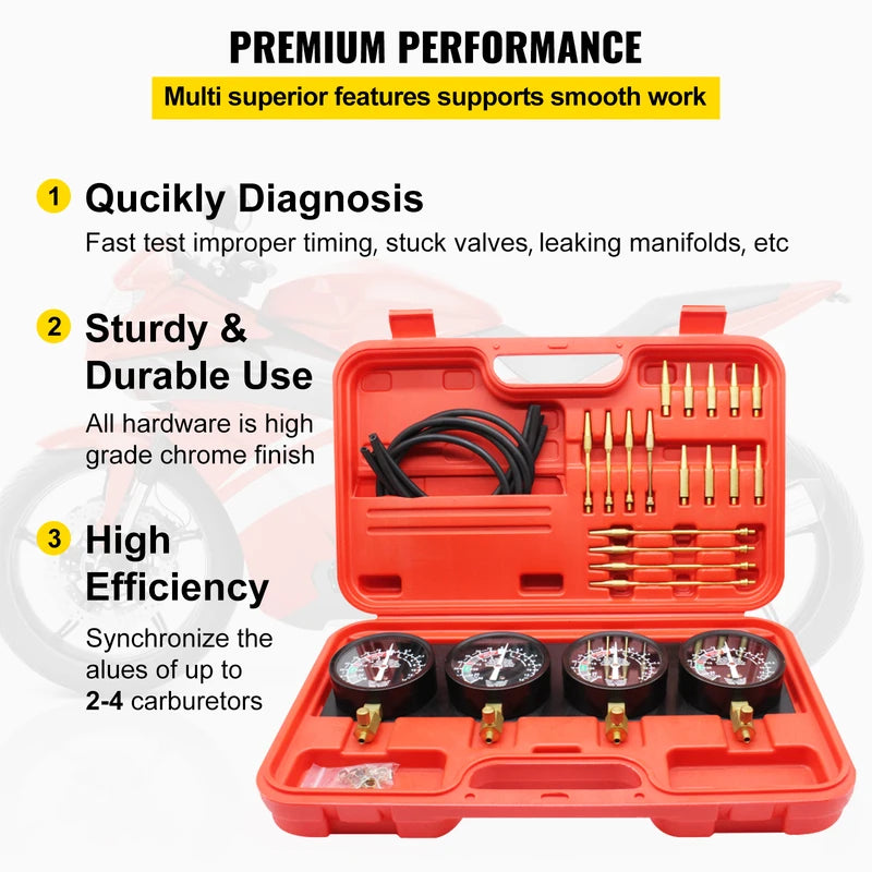 Carburetor Synchronizer Tool Set with 4 Vacuum Gauges for Motorcycle Maintenance